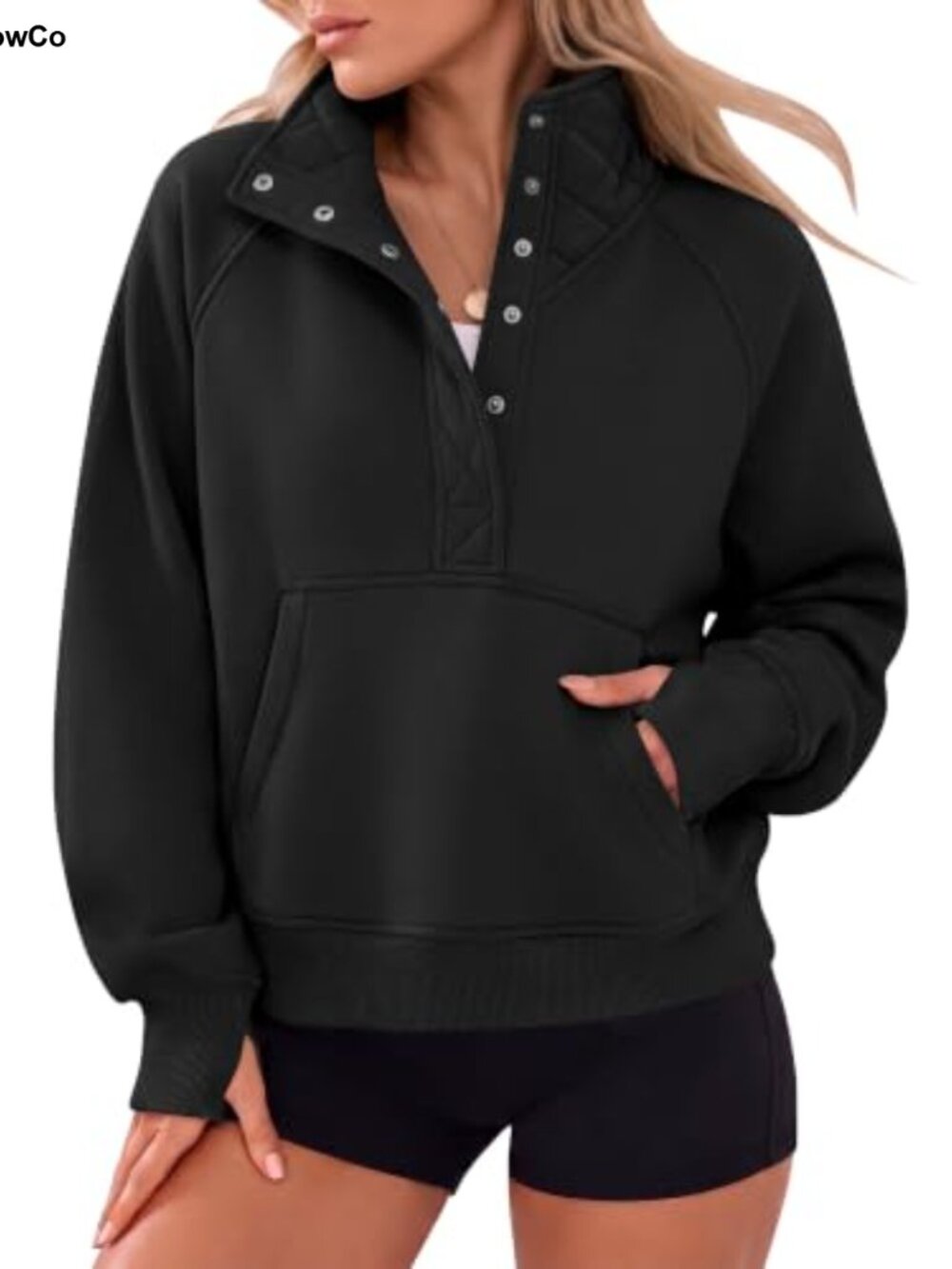 Oversized Henley Neck Pullover Sweatshirt Cotton Polyester Fleece Lined